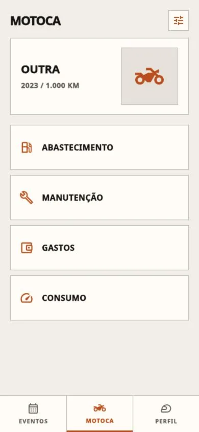 Painel da moto com quilometragem, consumo e atalhos
